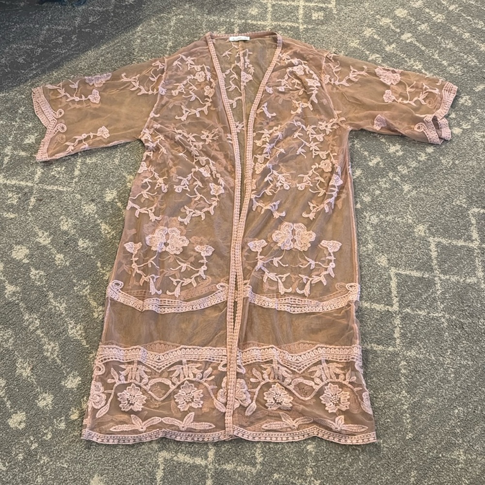 Women’s Mesh Lace Boho Duster Kimono size Medium